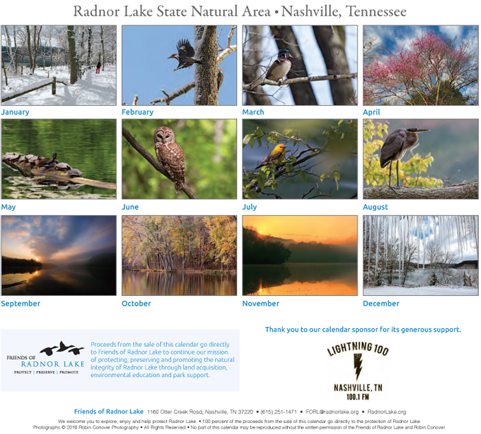 2017 Friends of Radnor Lake Calendar back