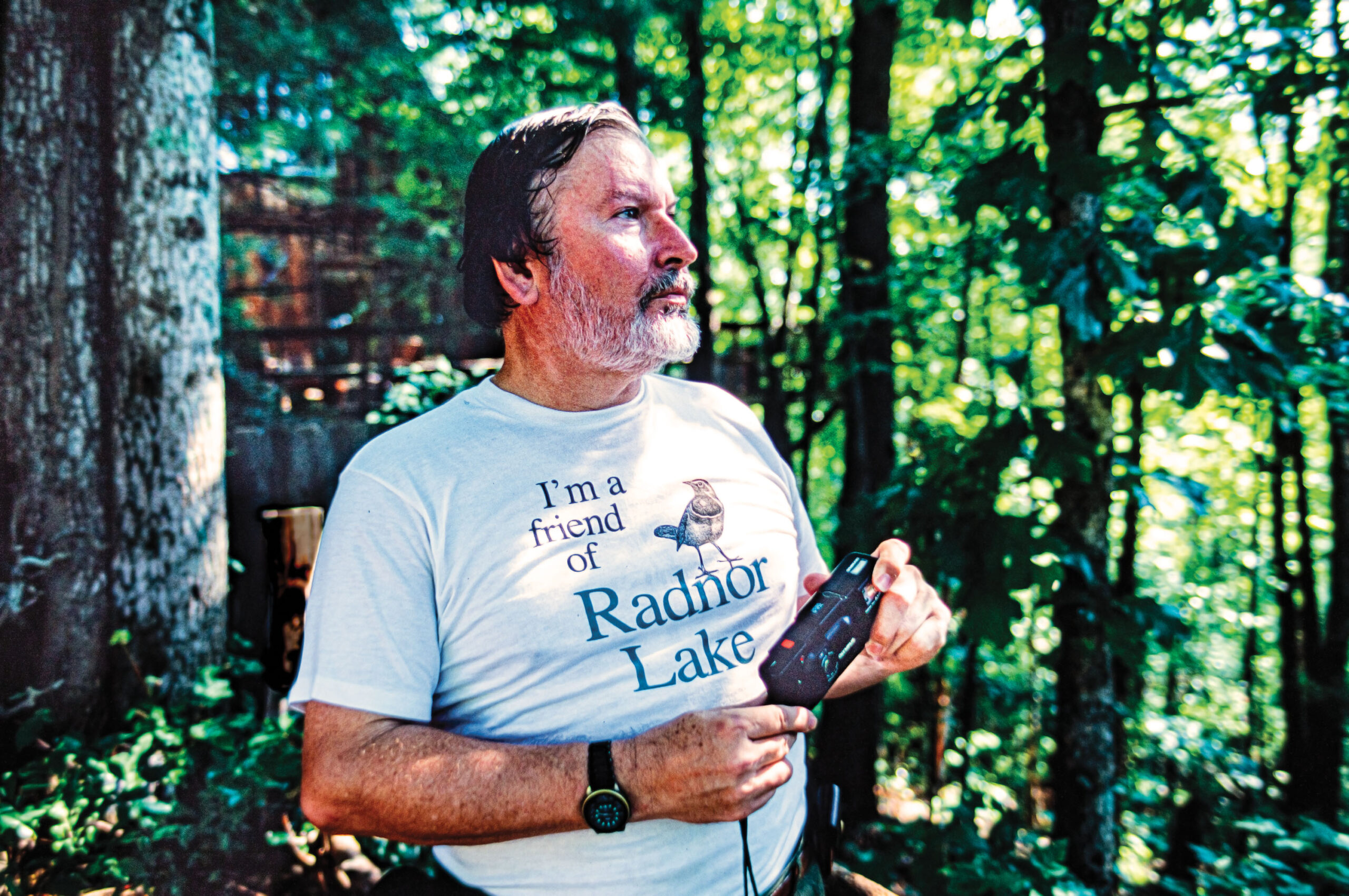Mack Prichard wearing a Radnor Lake t-shirt